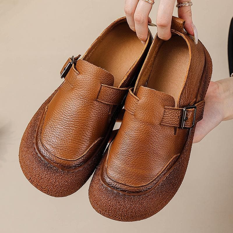 Autumn Retro Genuine Leather Soft Sole Shoes for Wide Feet Women 41 brown