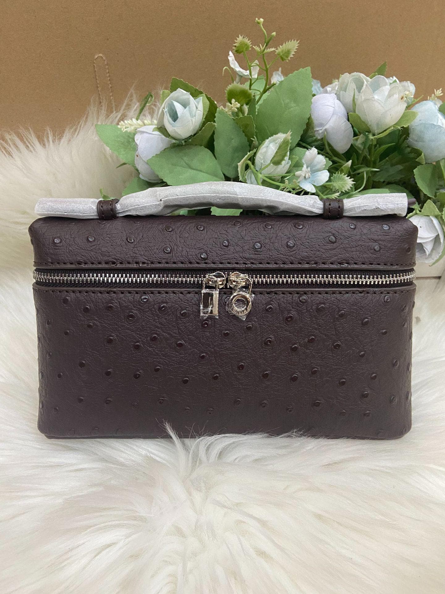Forest Green Handheld Women's Ostrich Pattern Square Shoulder Bag Gift Box Packaging (Customized Metal)