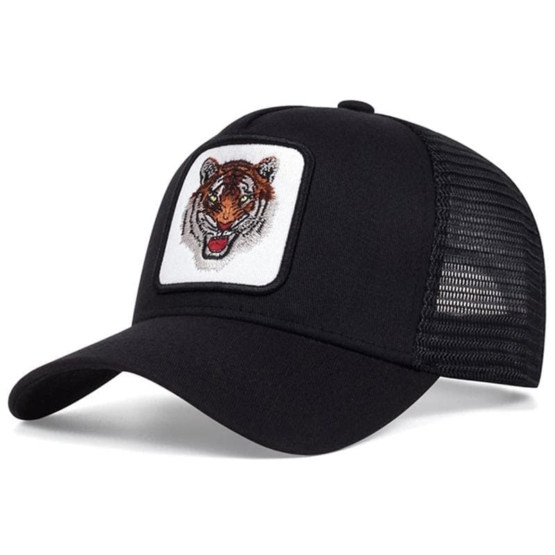 Unisex Tiger Embroidery Baseball Net Caps Spring and Summer Outdoor Adjustable Casual Hats Sunscreen Hat black white