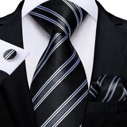 DiBanGu Mens Silk Necktie Set Striped Paisley Solid Tie Pocket Square Cufflinks N-7741