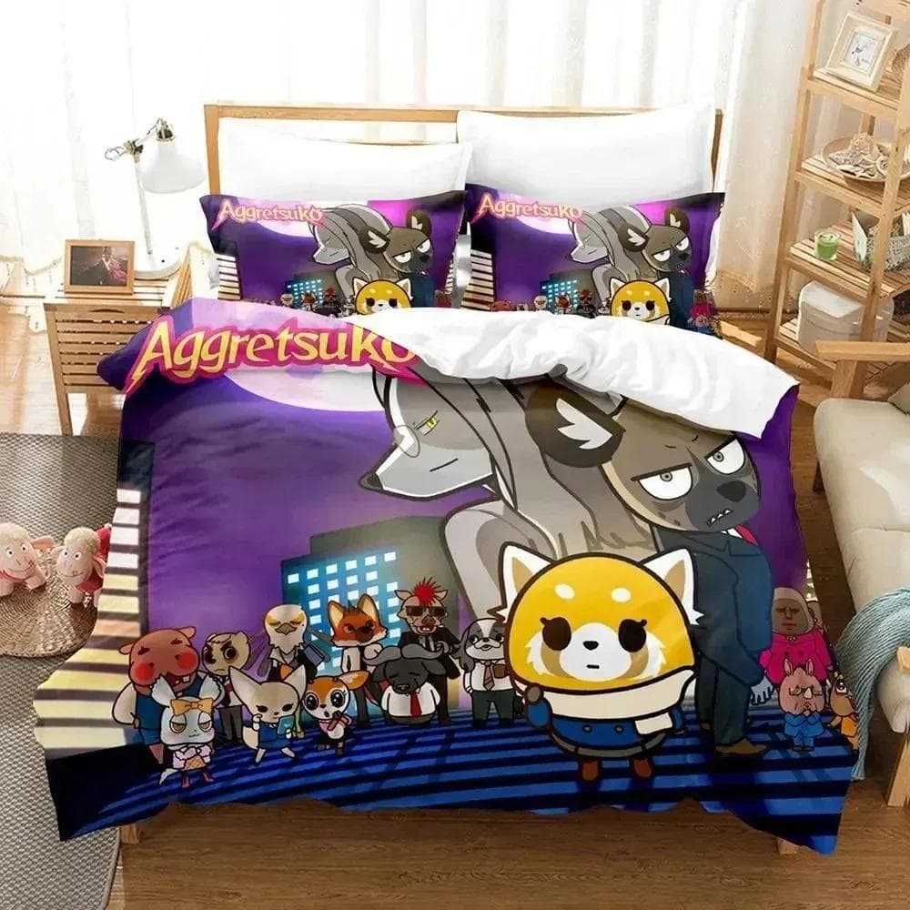 3D Print Cartoons Aggretsuko Bedding Set Duvet Cover Bed Set Quilt Cover Pillowcase Comforter king Queen Size Boys Adult Bedding 70x133cm 2pcs