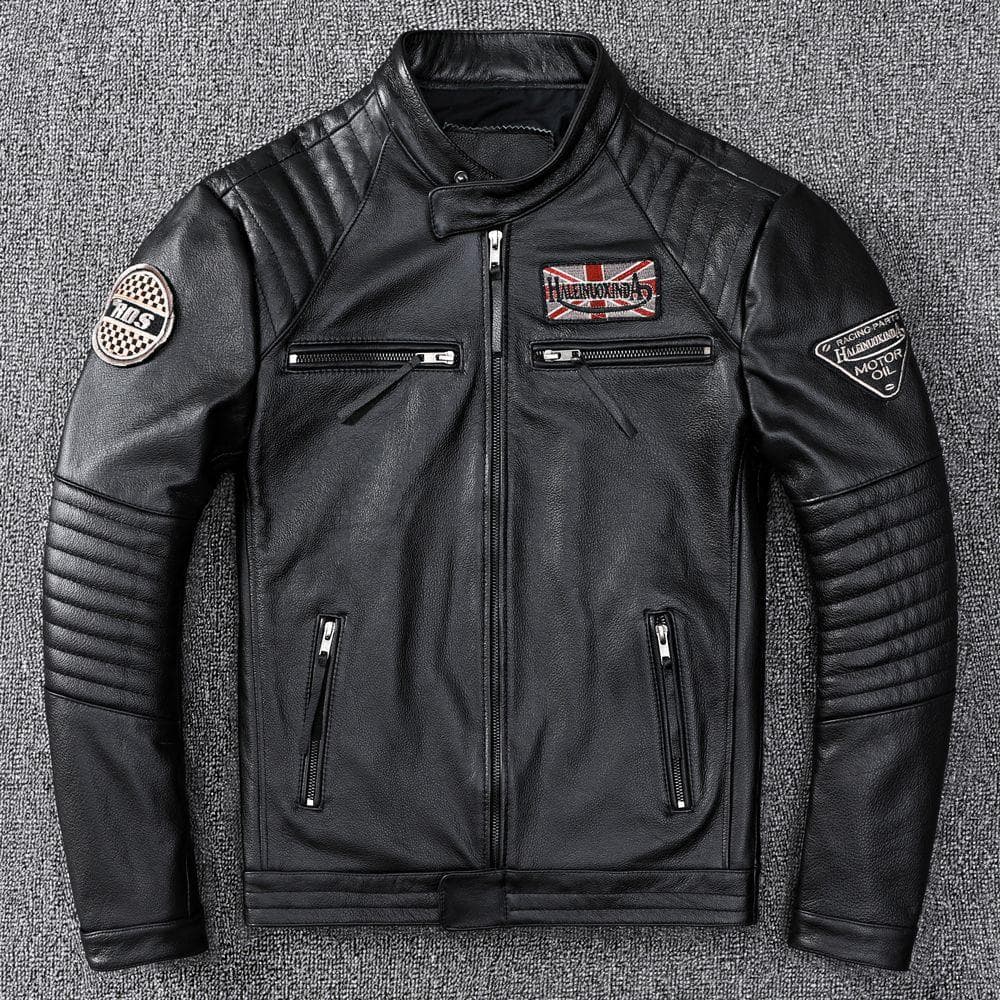 Head Layer Cowhide Leather Leather Jacket Men Motorbike Clothing Slim Short Section Youth Leather Jacket Coat M black