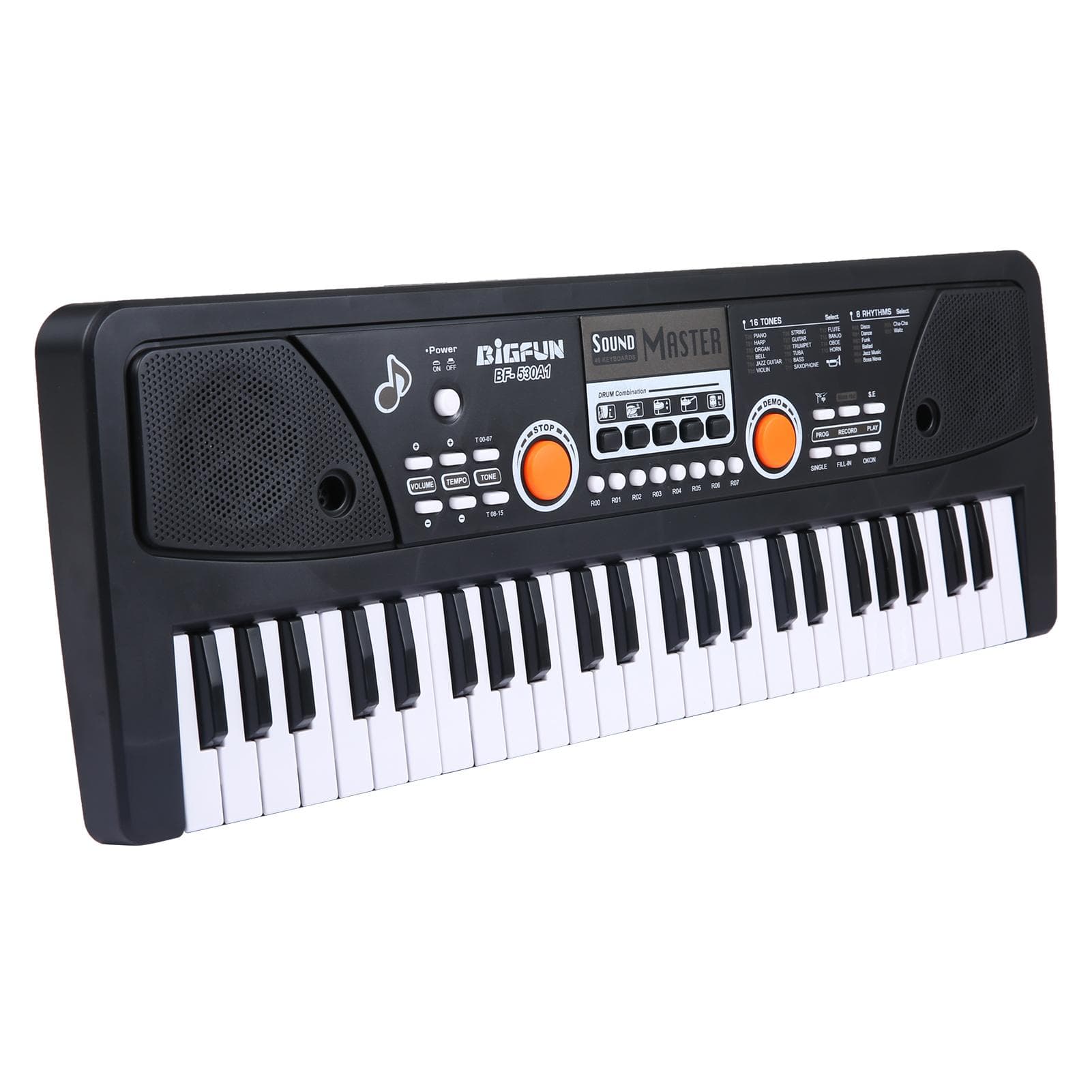 BIGFUN 49 Keys USB Electronic Organ Kids Electric Piano with Microphone Black Digital Music black