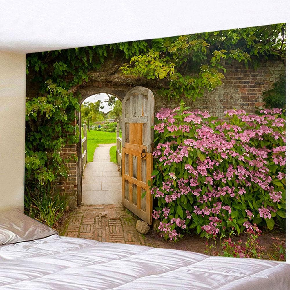 Flower wooden fence garden printing group tapestry home bedroom living room wall decoration background cloth tapestry 150x100cm