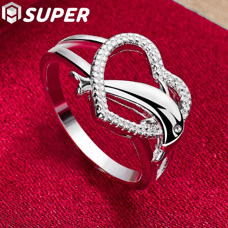 925 Sterling Silver Dolphin Heart AAA Zircon Ring Jewelry 7#