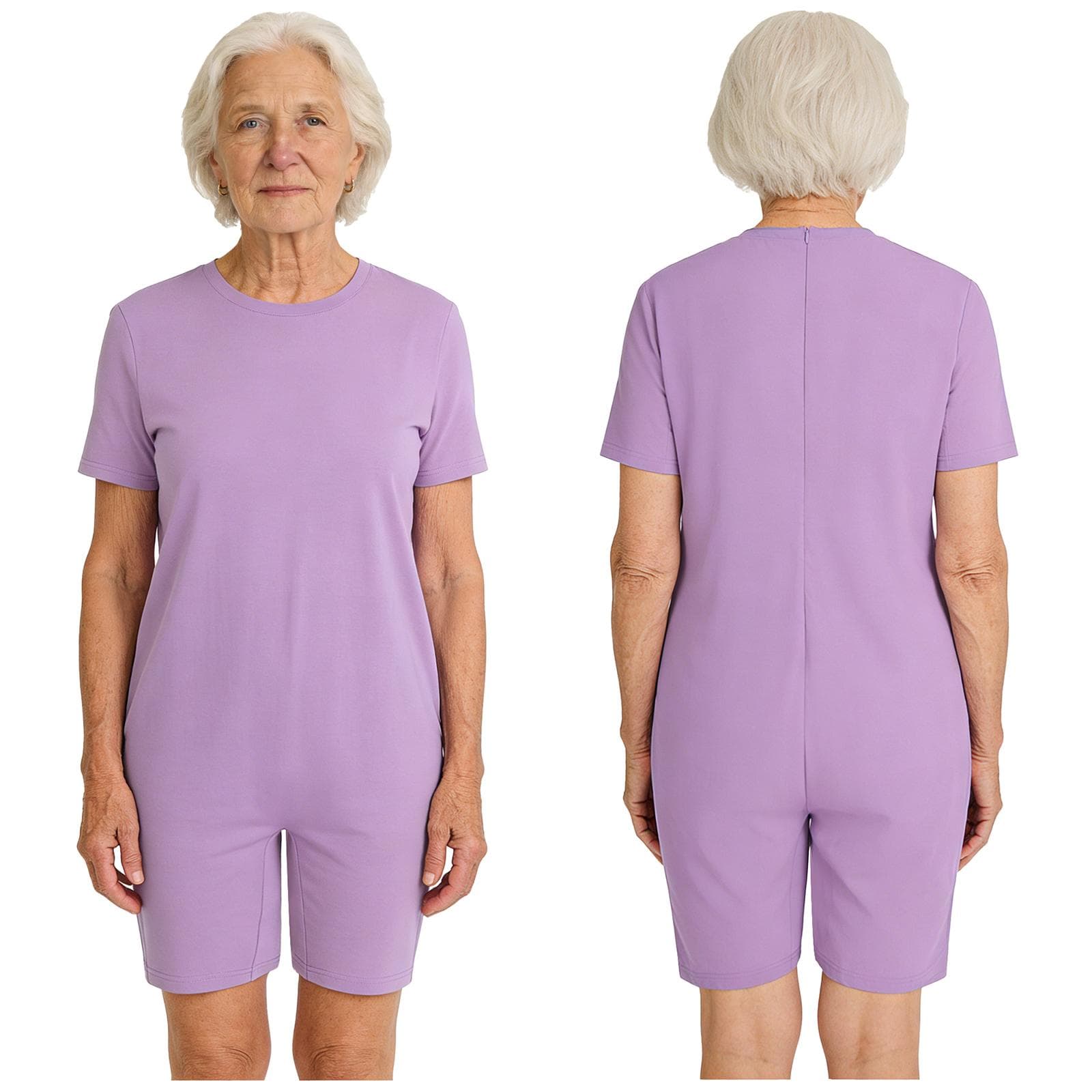 All-Day Adaptive Solution S-3XL for Adults: Unisex Anti-Strip Romper with Back Zip, Short Sleeve for Comfort & Safety 3XL lavender