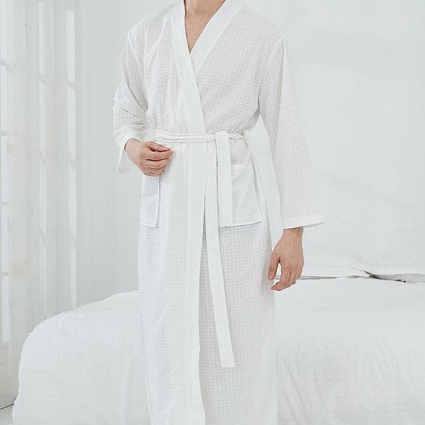 Plus Size Women's Sauna Suit Thin Long Couple's Loungewear Hotel Bathrobe M white