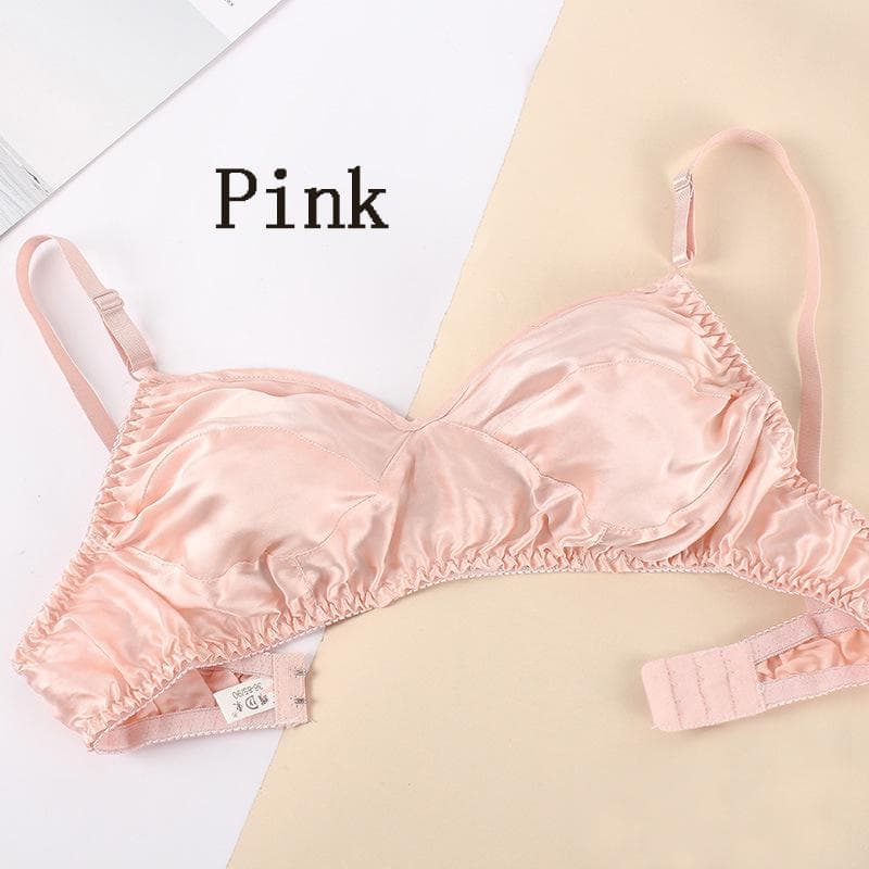 Women's Glossy Wireless Underwear Mulberry Silk Bras Ultrathin Silk Bra Soft Comfortable 42 pink
