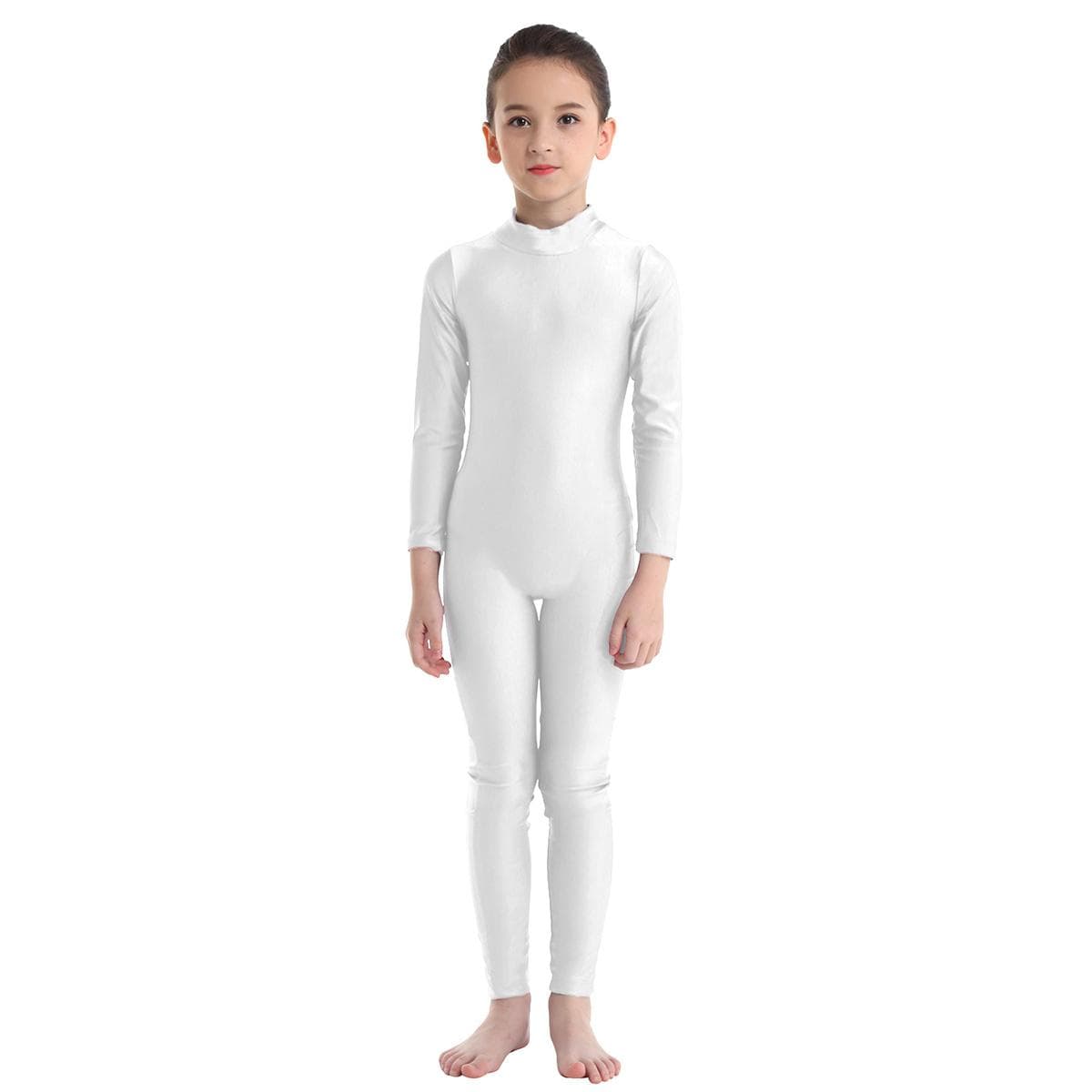 Children Girls Long Sleeve Dance Gymnastic Leotard Unitard Full Length Bodysuit Costume Dance Wear 4-5 Years ivory