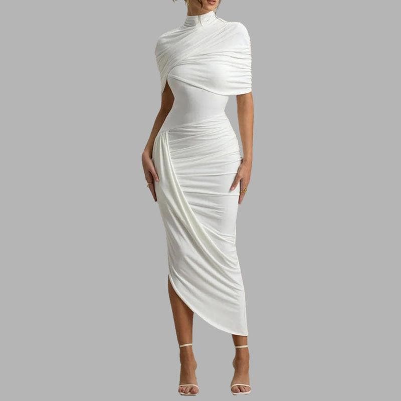 New Elegant Elegant Slim Fit Pleated Fashionable Sexy Backpacking and Hip-hip Ladies Long Dress M white