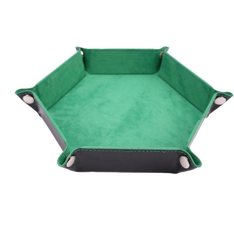 Foldable Dice Tray Box Leather Folding Hexagon Key Storage Coin Square Tray Dice Game for Table Board Games green