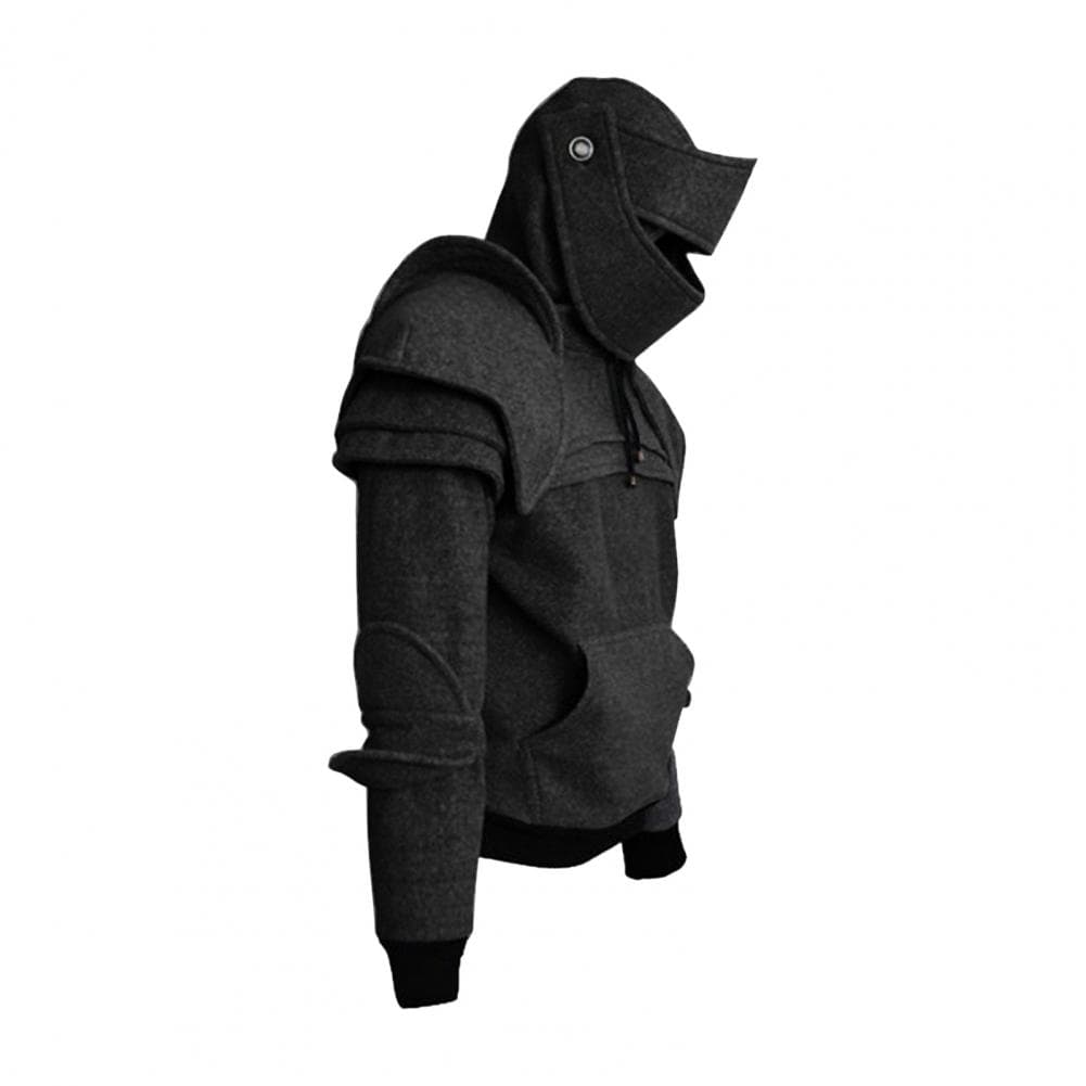 Costume Costume Hoodie for Men with Drawstring Patch Pocket Elastic Cuff Halloween Knight Hoodie with Long Sleeves Men Halloween XXL black
