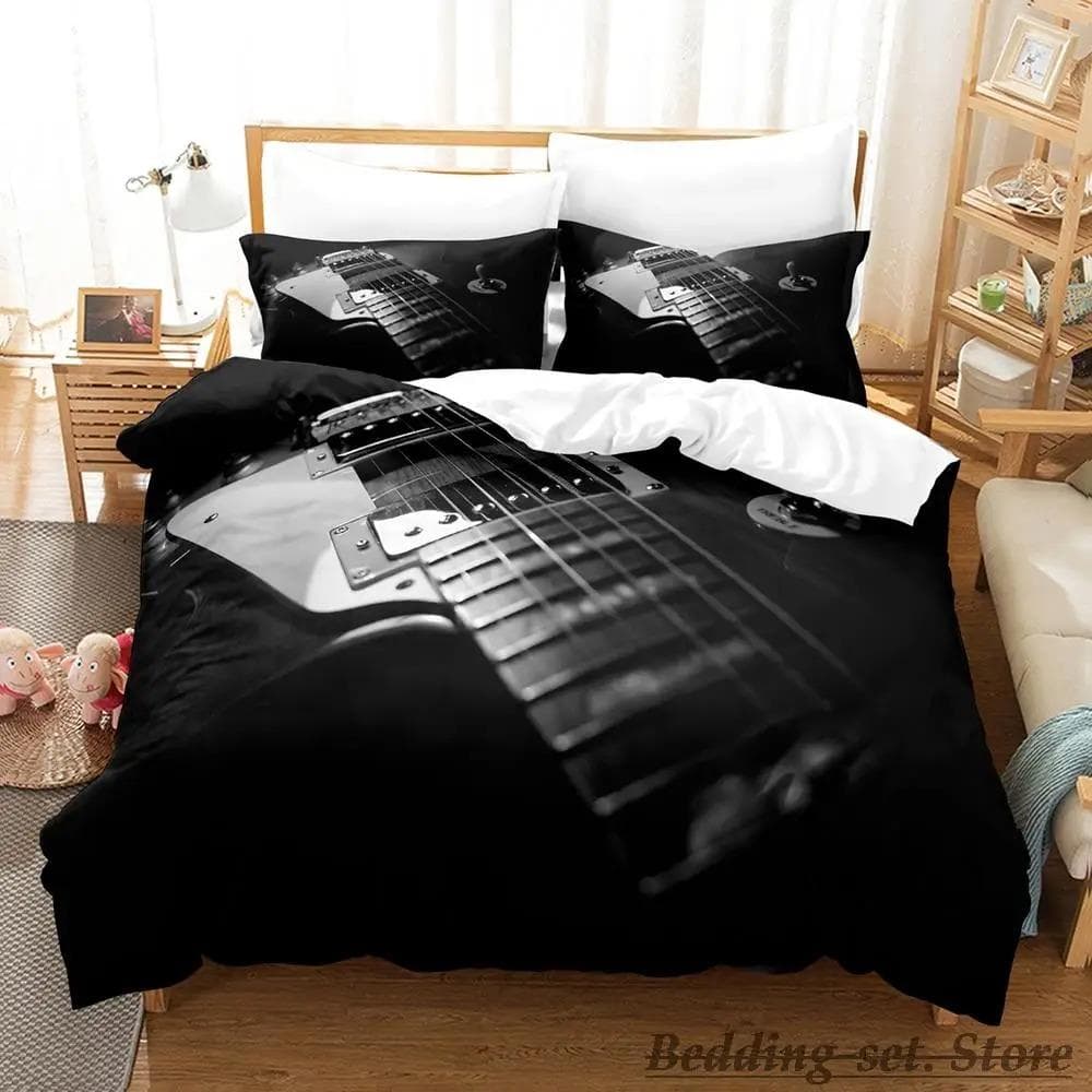 Music Guitar Bedding Set Single Twin Full Queen King Size Bed Set Adult Kid Bedroom Duvetcover Sets Anime parure de lit Bed 70x133cm 2pcs