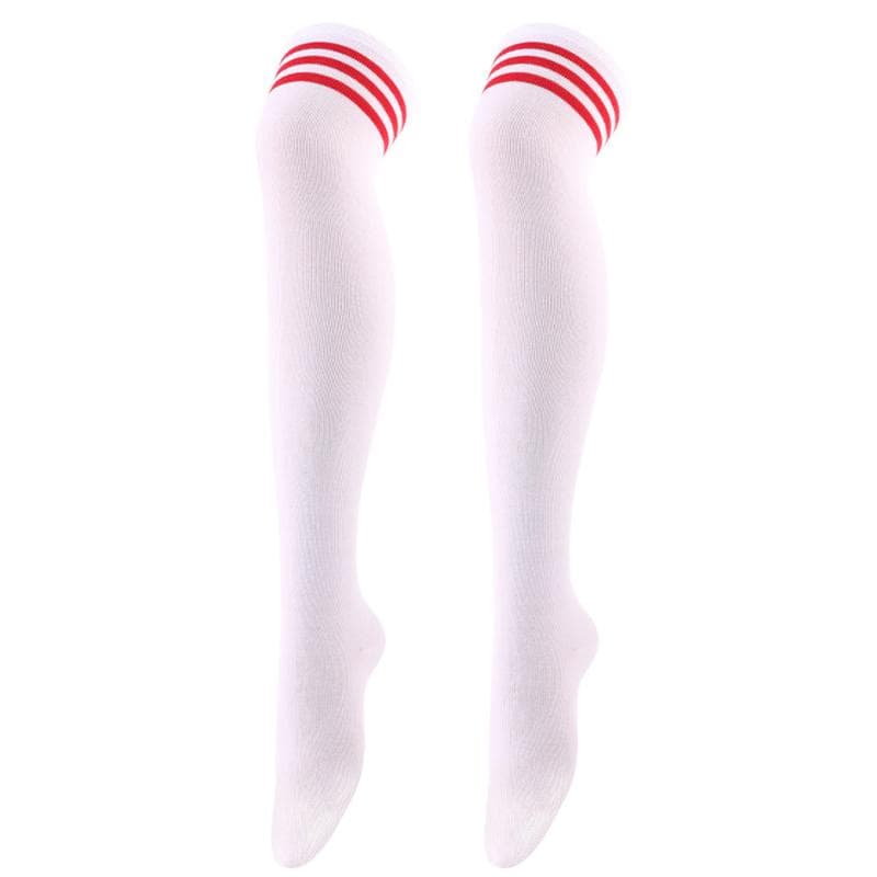 New Sexy Long Socks Solid Color Striped Women Over Knee Thigh High Over The Knee Stockings Ladies Girls Warm Knee Socks red/white