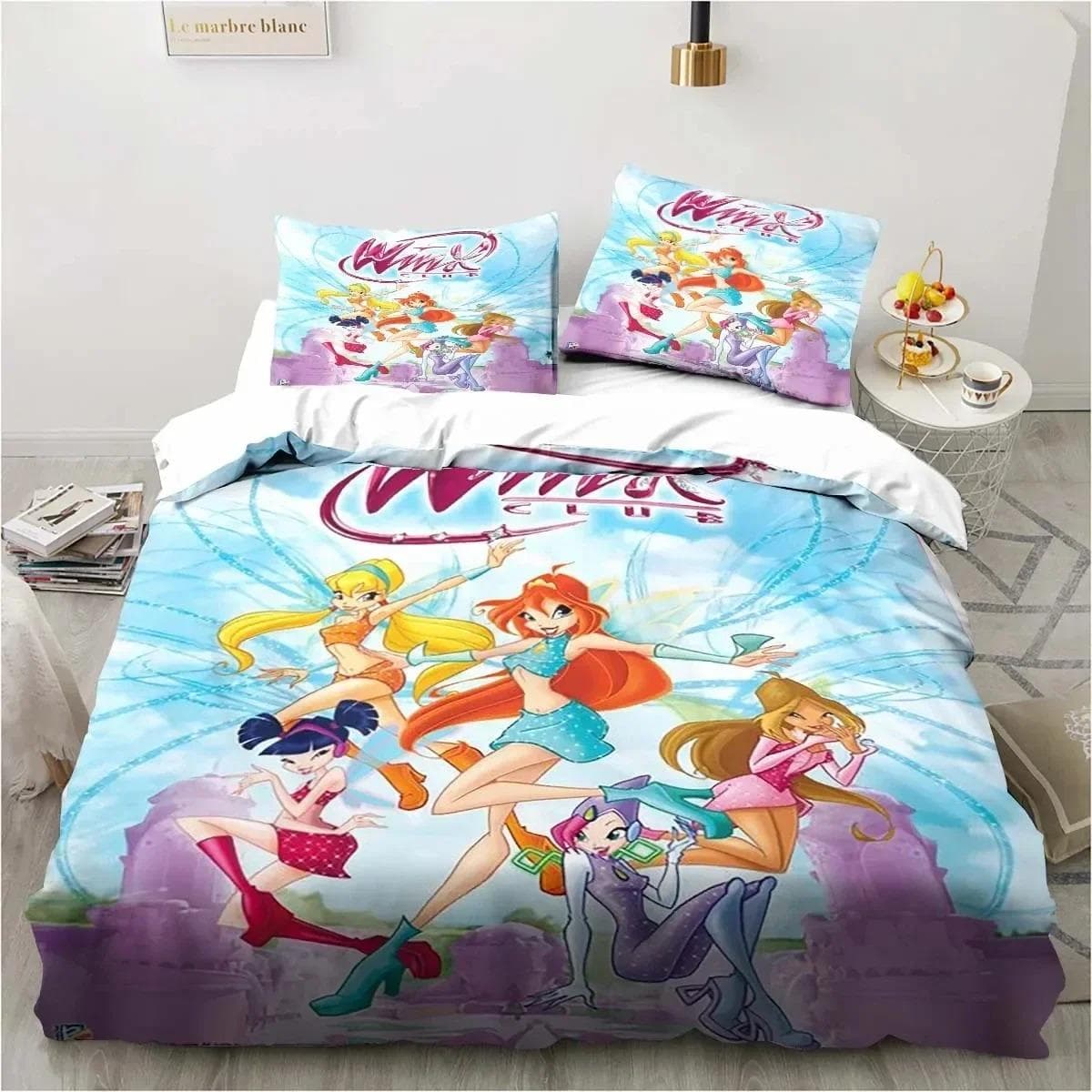 3D Print Winx Saga Club Bedding Set Duvet Cover Bed Set Quilt Cover Pillowcase Comforter king Queen Size Boys Adult Bedding Set US Twin 173x218cm