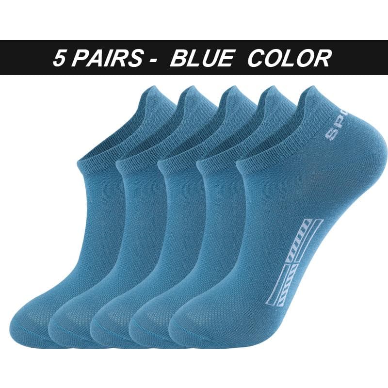 5Pairs Men Socks Organic Cotton Summer Mesh Ankle Breathable Sports Sock Athletic Thin Short Sokken Plus Size EU38-48 EUR37-43 blue