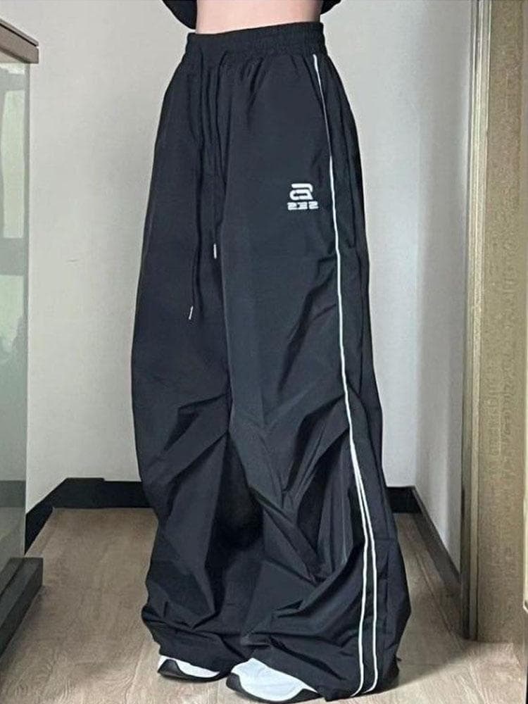 Black Wide Leg Parachute Pants Women Vintage 90s Oversized Casual Trousers Female Gorpcore Harajuku Fashion Streetwear M black