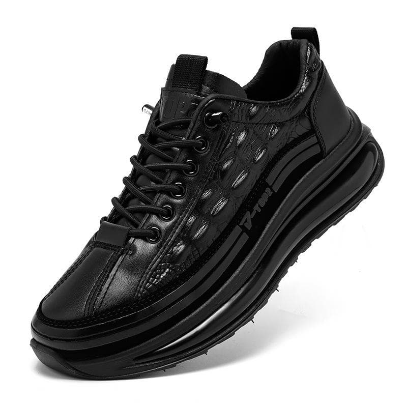 Vintage Crocodile Print Men's Shoes 2024 Thick Sole Men's Hugh Shoes Men's Leather Shoes 44 black