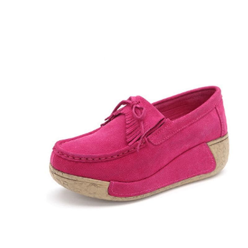 Summer Women Casual Shoes Suede Leather Slip-On Flats Platform Loafers 39 peach