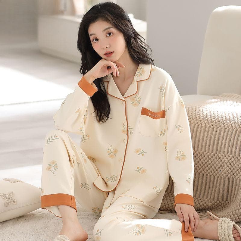 New Cotton Pajamas for Women, Spring and Autumn Long-sleeved Pajamas, Cardigans, Loose Outerwear Suits, Home Clothes Suits 3XL
