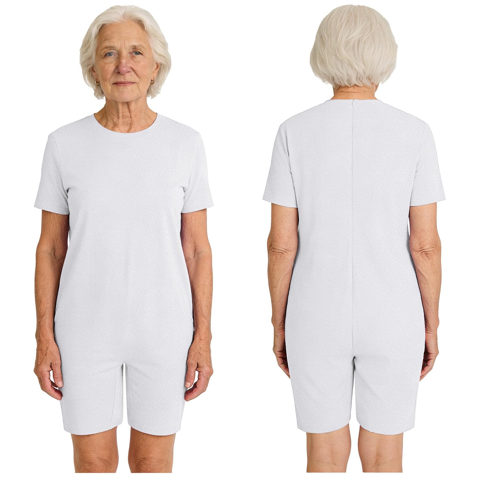 All-Day Adaptive Solution S-3XL for Adults: Unisex Anti-Strip Romper with Back Zip, Short Sleeve for Comfort & Safety XXL white