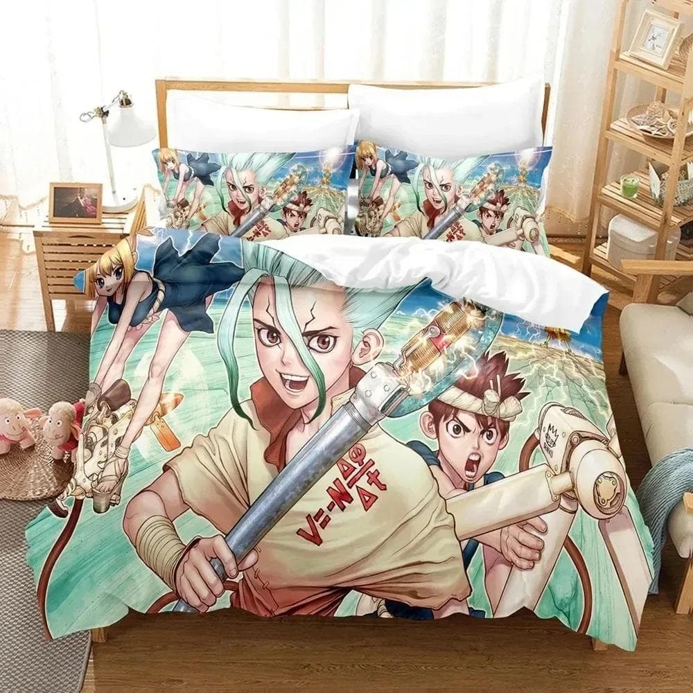 New 3D Printed Anime Dr.Stone Senku Bedding Set Boys Girls Twin Queen Size Duvet Cover Pillowcase Bed Kids Adult Home Textiles 135X200cm-2pcs