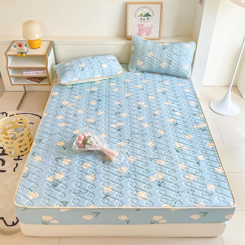 Bonenjoy Summer Bed Cover Set Latex Filling Bedspread Pillowcase Home Elastic Bed Sheet Floral Style Fitted Sheet cubre colchón 150x200cm 3pcs set