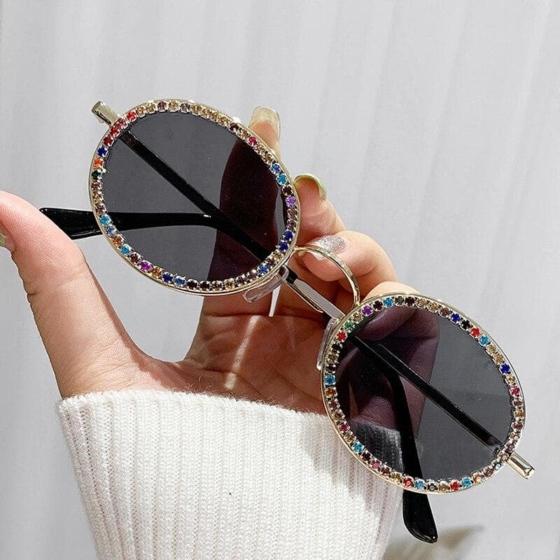 Large Frame Rhinestone Sunglasses UV Protection Women Diamond Studded Glasses Outdoor Sports Crystal Shades