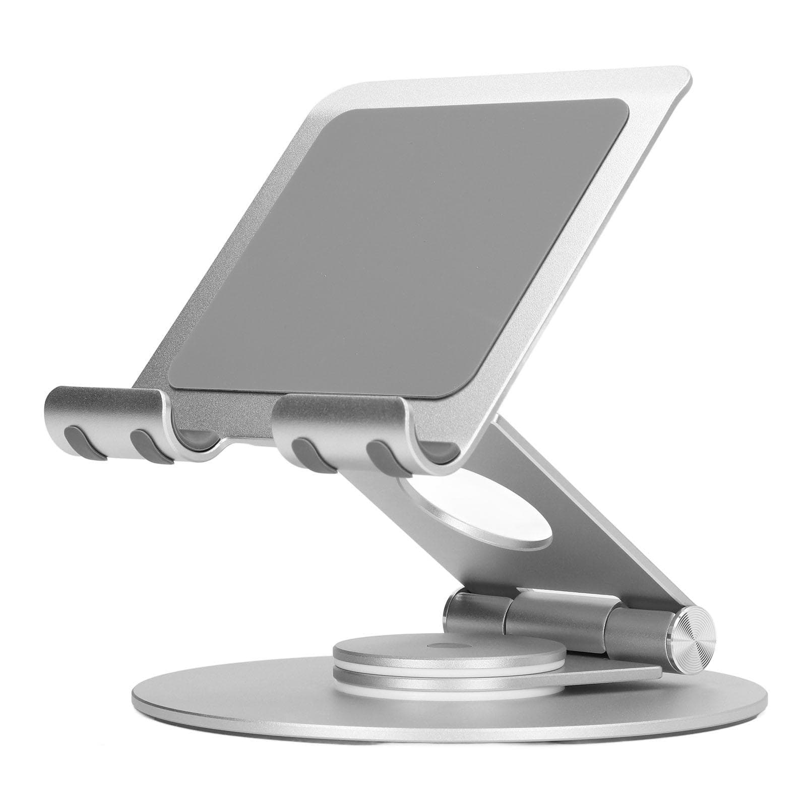 Foldable Phone Stand 360 Degree Rotation Adjustable Height Aluminum Desk Stand with Stable Base for silver