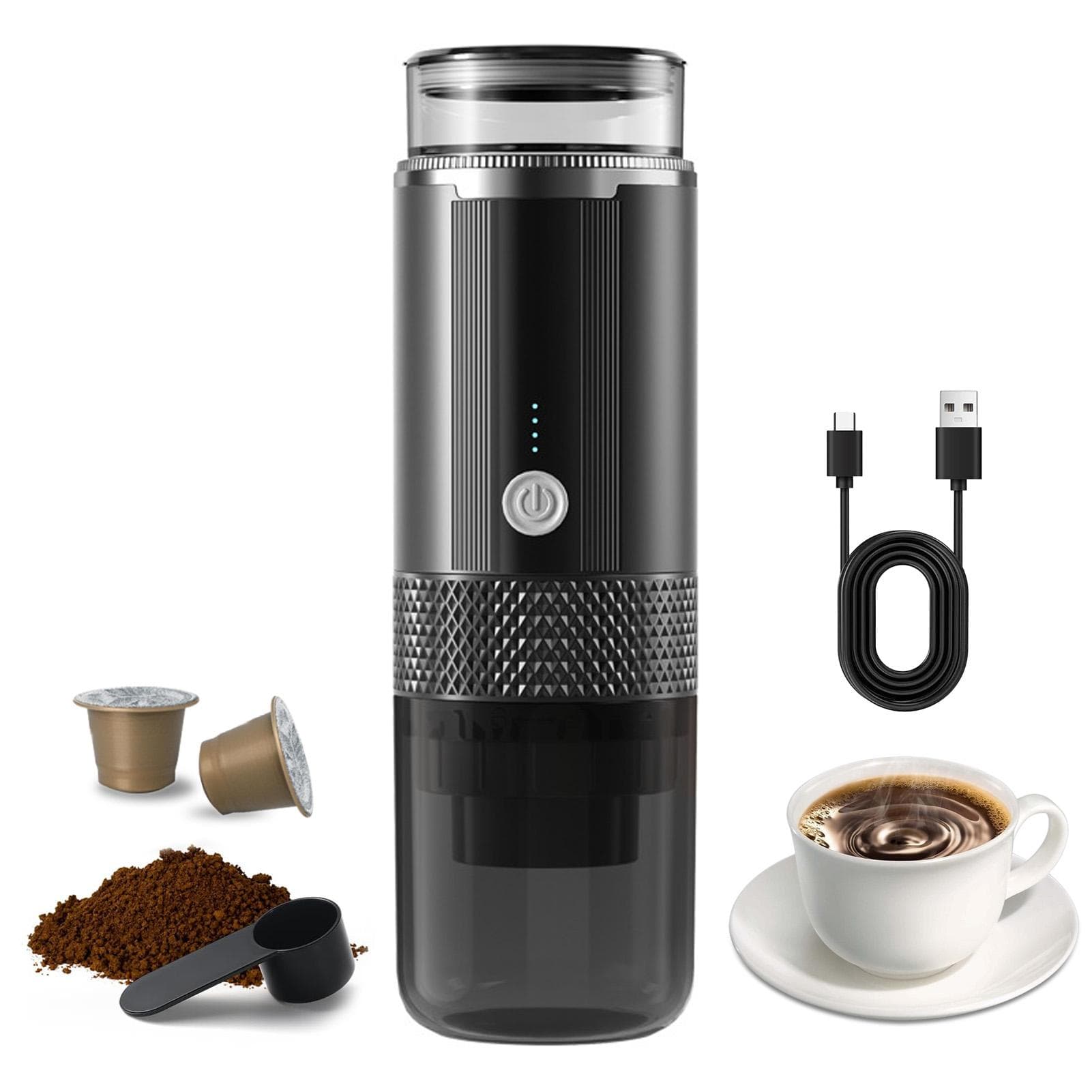 Portable Electric Espresso Coffee Machine One Button Operation with 4 Power Indicator Light black