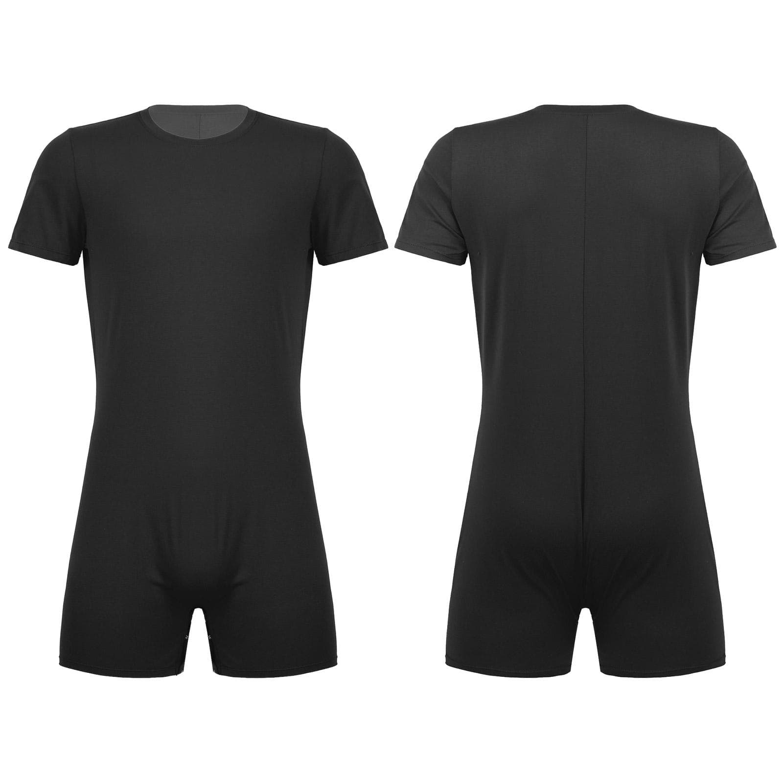 Men's One Piece Short Sleeve Press Crotch T-shirt Bodysuit Romper Diaper Pajamas XL black