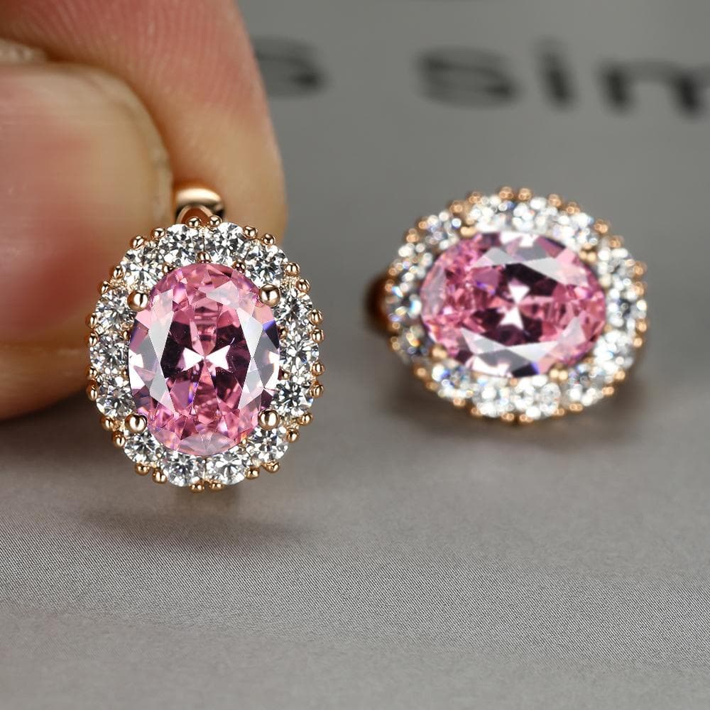 Luxury Purple Stone Gold Color Love Drop Earrings Bride Band Engagement Ear Clip Jewelry pink