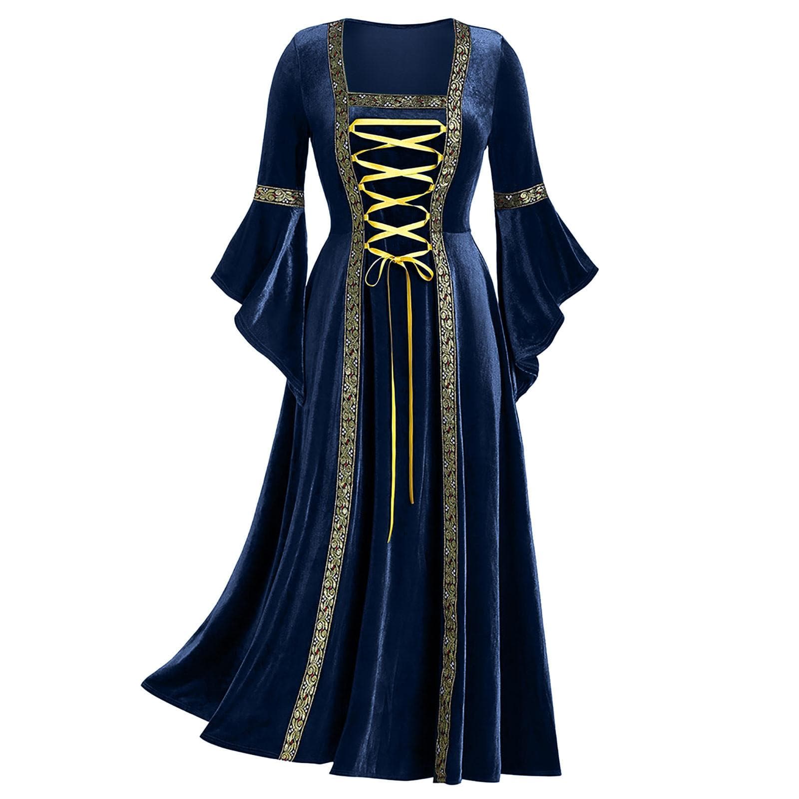 Women Autumn Winter Golden Velvet Solid Color Medium Long Pleated Dress Female Wear Casual Elegant Party Evening Dress M navy blue
