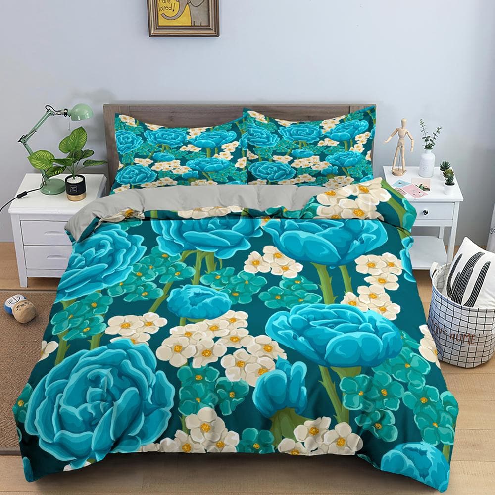Red Rose King Queen Duvet Cover Valentine's Day Wedding Couple Flower Bedding Set 2/3Pcs Love Heart Floral Polyester Quilt Cover EU Single(135x200cm)