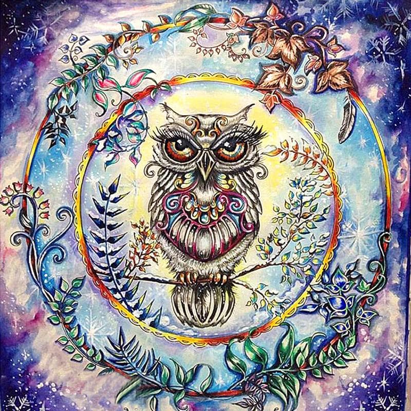 Diamond Embroidery Owl & Wreath Wall Decor Rubik's Cube Round Diamond Painting Crystal Picture 30x30CM