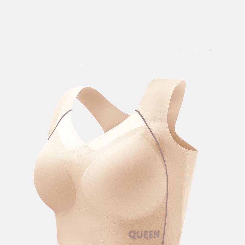 Seamless Beautiful Back Plus Size Underwear Women's Shockproof Upper Support Gathered Rims-free Sports Bra 2XL beige