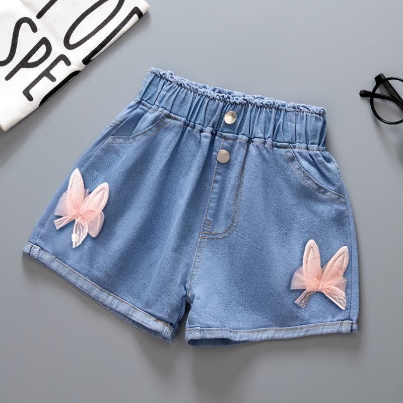 Summer Kids Short Denim Shorts for Girls Fashion Girl Short Princess Jeans Children Pants Girls Shorts Flower Girls Clothing 140cm