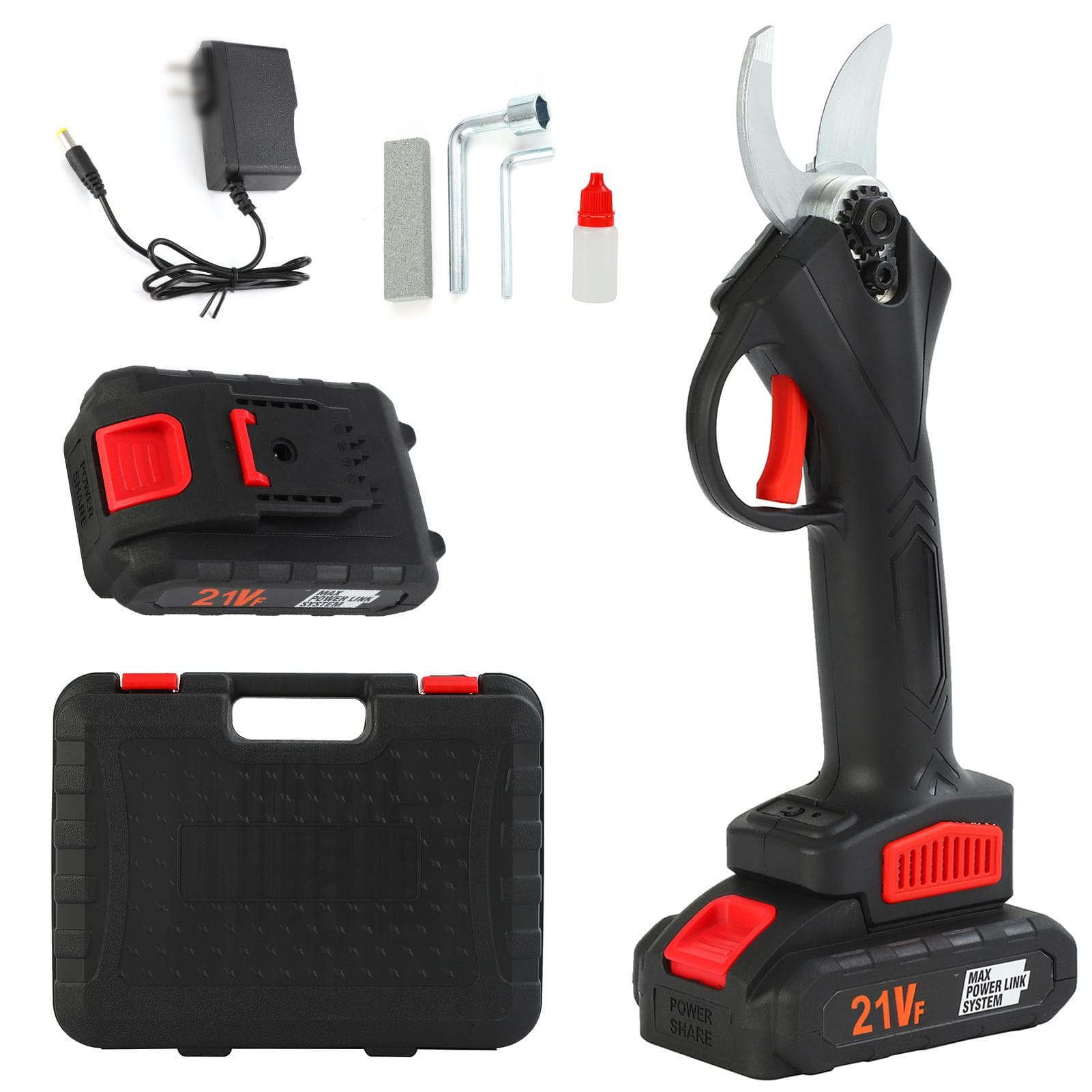 Electric Pruning Shears Cordless Power Pruner for Gardening 30mm Cutting Diameter with 2pcs UK plug black