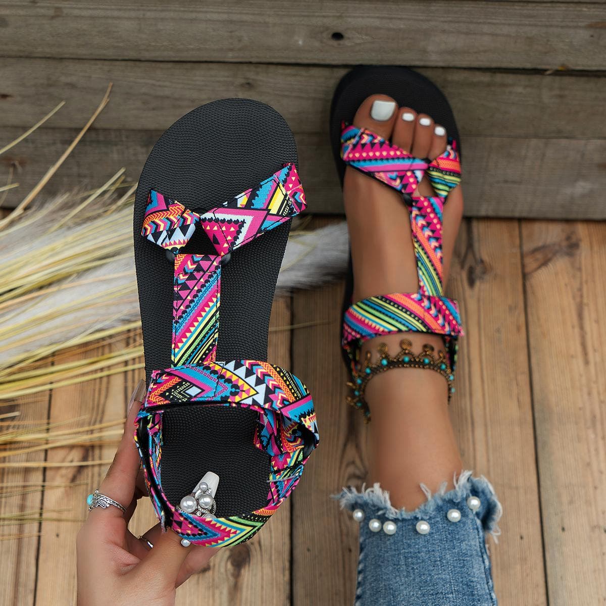 Summer Flat Women's Shoes Hemp Rope Set Foot Beach Sandals Outdoor All-match Casual Slippers Large Size Women Sandals 39