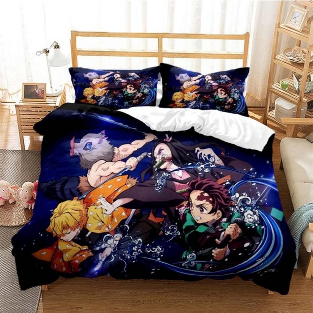 Anime Demon Slayer Bedding Set Japanese Cartoon Bed Linen 200x220 Teens Girls Twin Single Queen King Full Duvet Cover Sets AU Double 180x210cm