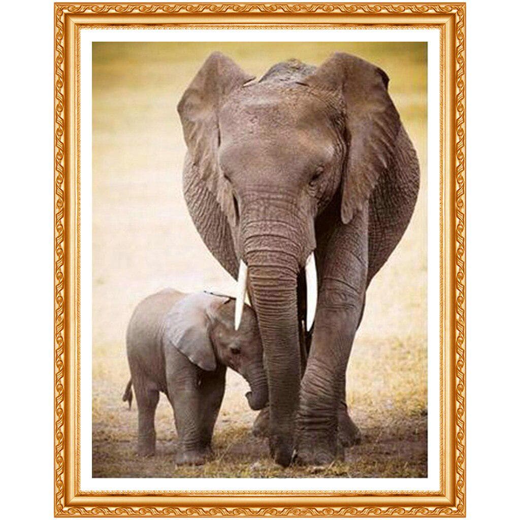 Diamond Embroidery Elephant and Baby Diy Cross Stitch Wall Stickers Full Round Pictures Home Decor 20X30CM