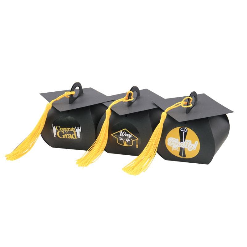 24PCS Black graduation theme paper candy gift box 5x5x7.5cm