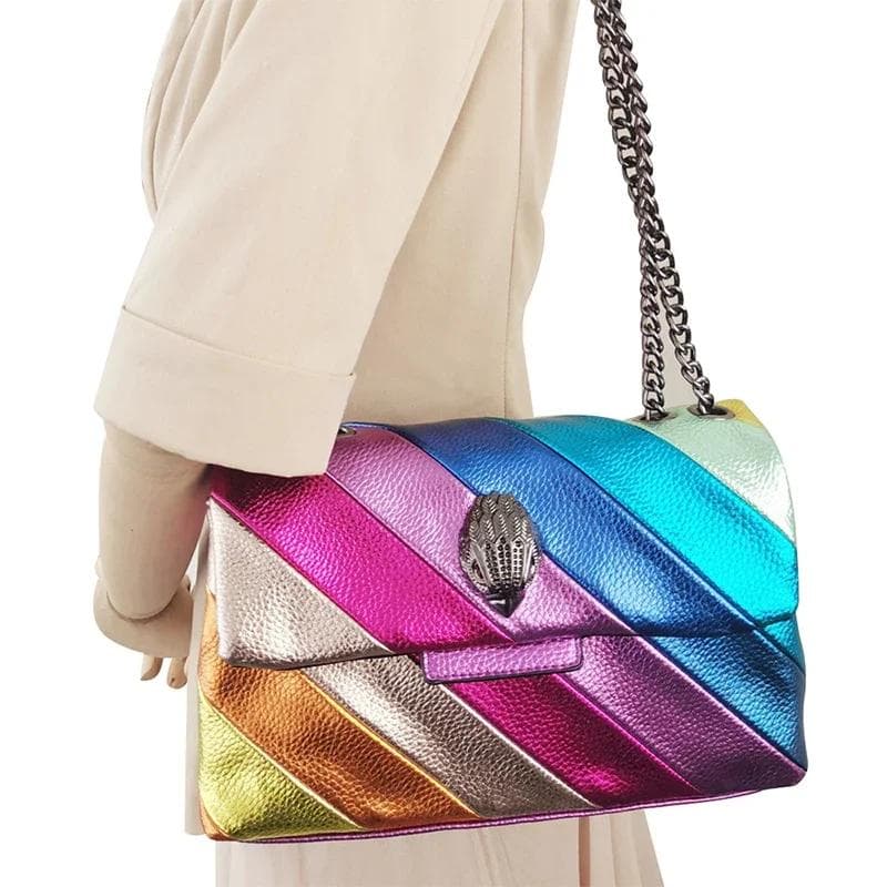 Colorful Patchwork Bag for Women Eagle Bags Patchwork Icon Metal Logo on Front Flap Articulated Bag