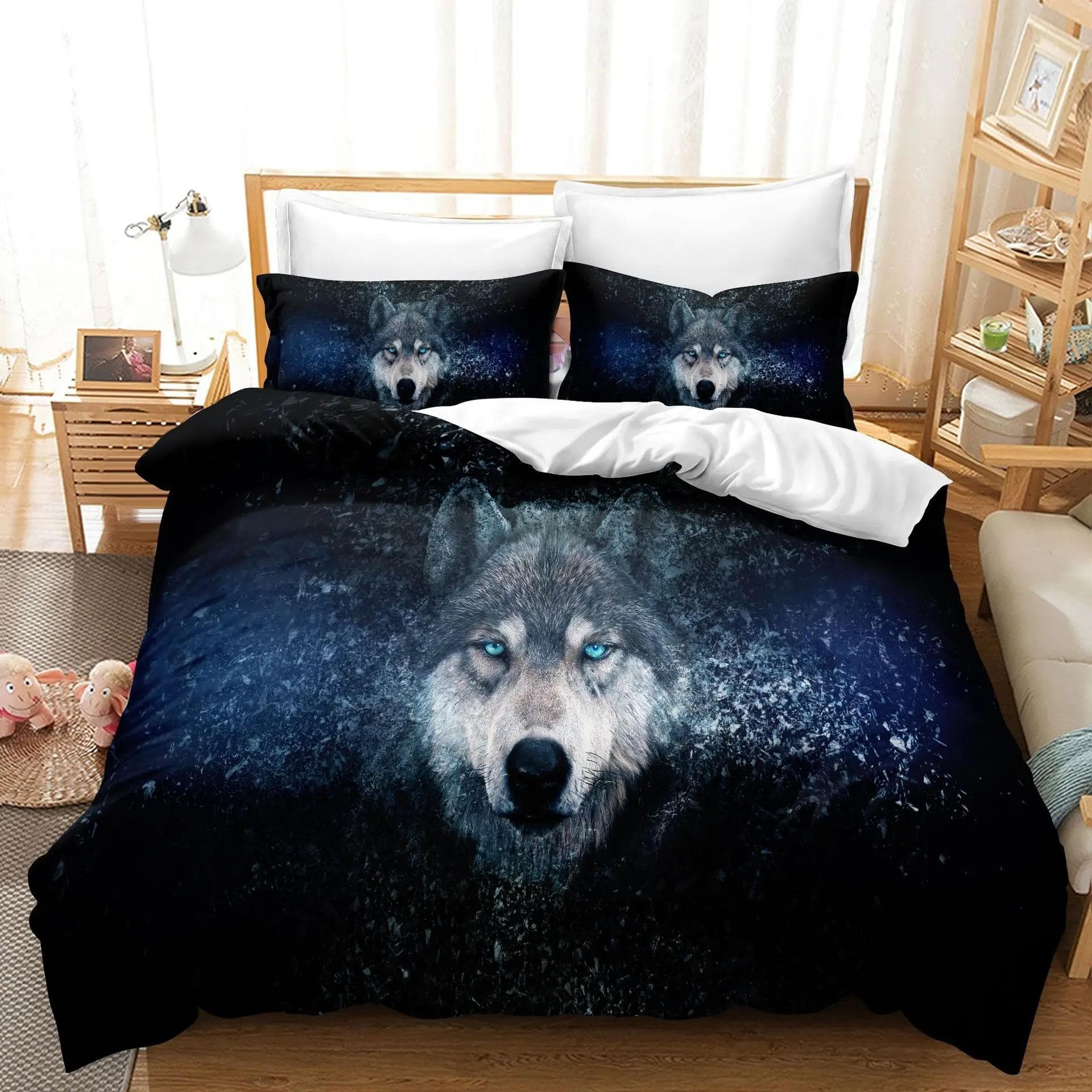 Wolf Animal Moon Snowfield Tree Wildlife 3D Bedding Set Duvet Cover Pillowcases Comforter Bed Linen Twin Queen King Size 70x133cm 2pcs