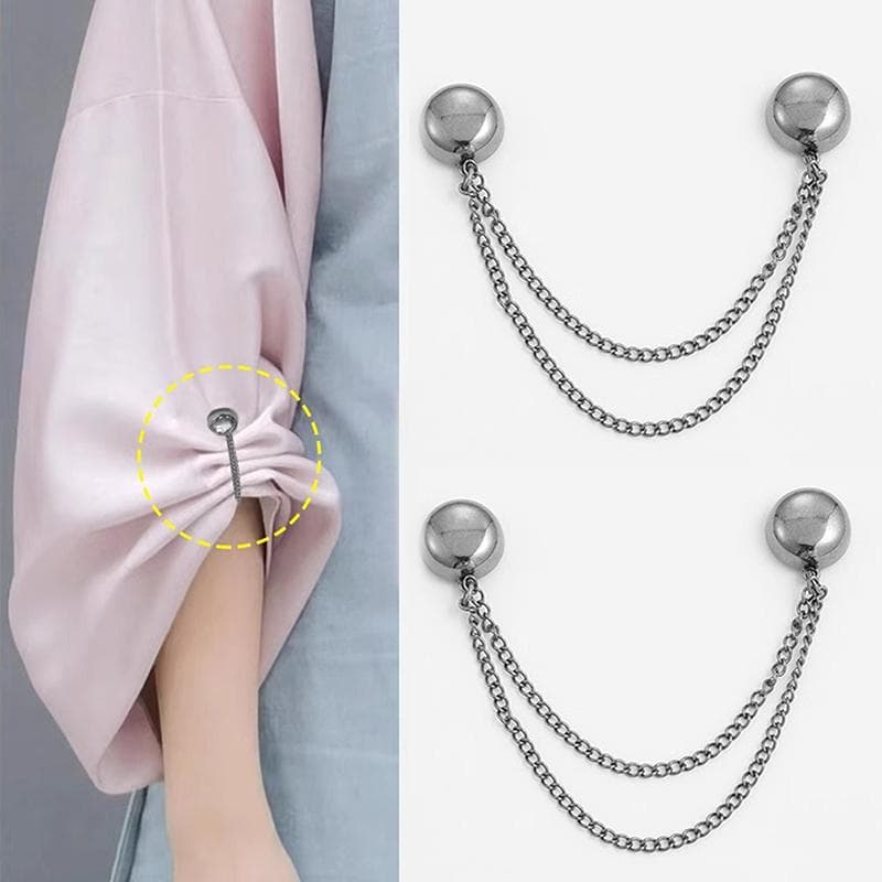 2Pcs Multi-Function Magnetic Clothing Clip With Chain Metal Buttons Clip Clothes Scarf Trouser Legs Cuff Fixing Magnet Pin black