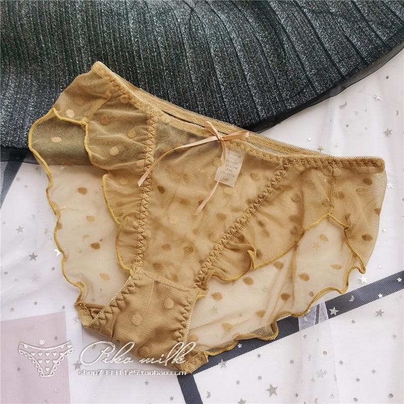 Women's Sexy Lace Underwear Panties Girls Cute Dot Ruffled Cotton Panties Elastic Thin Translucent Low Waist Women Panties yellow