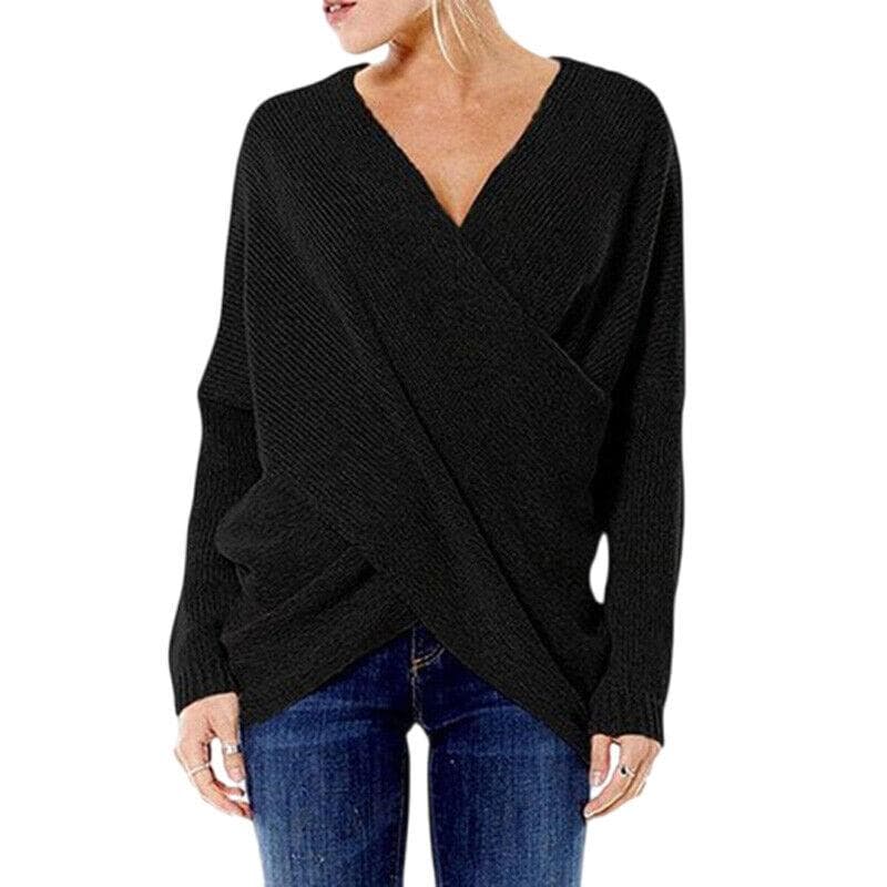 Ladies Jumper Tops Plus Size Sweater Women Knitwear Long Sleeve Knitted Sweaters M black
