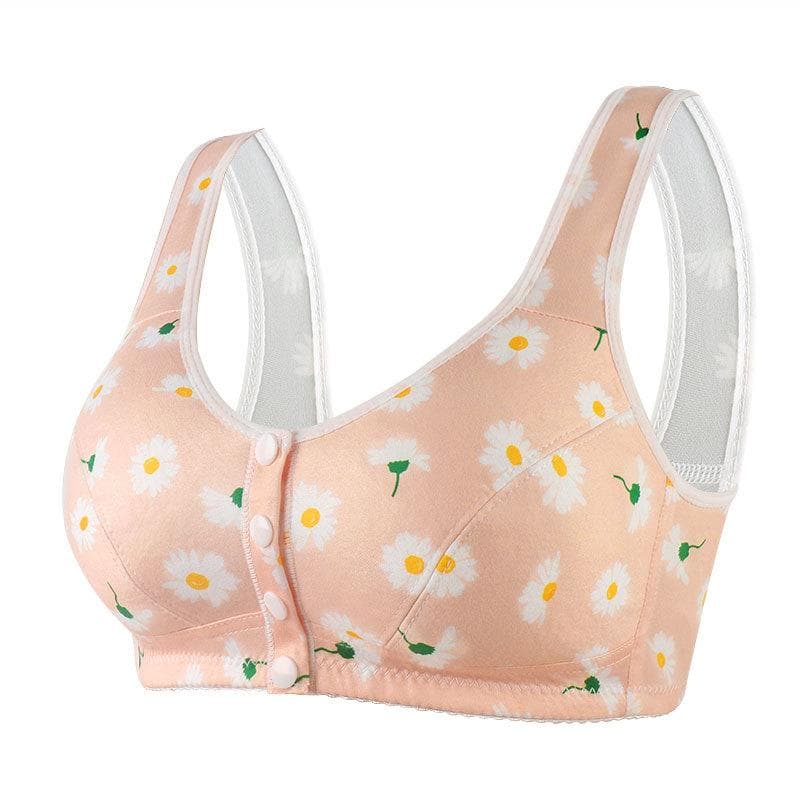 Chinese Style Red Front Buckle Middle-aged and Elderly Underwear Women's Printed Wide Shoulder Straps Tank Top Oversized Bra 48