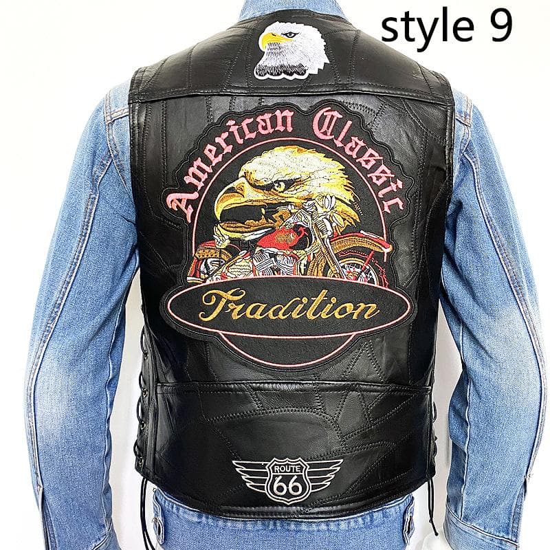 Club Genuine Leather Harley Tank Top Men's Plus Size Sheepskin Motorcycle Embroidered Leather Vest S