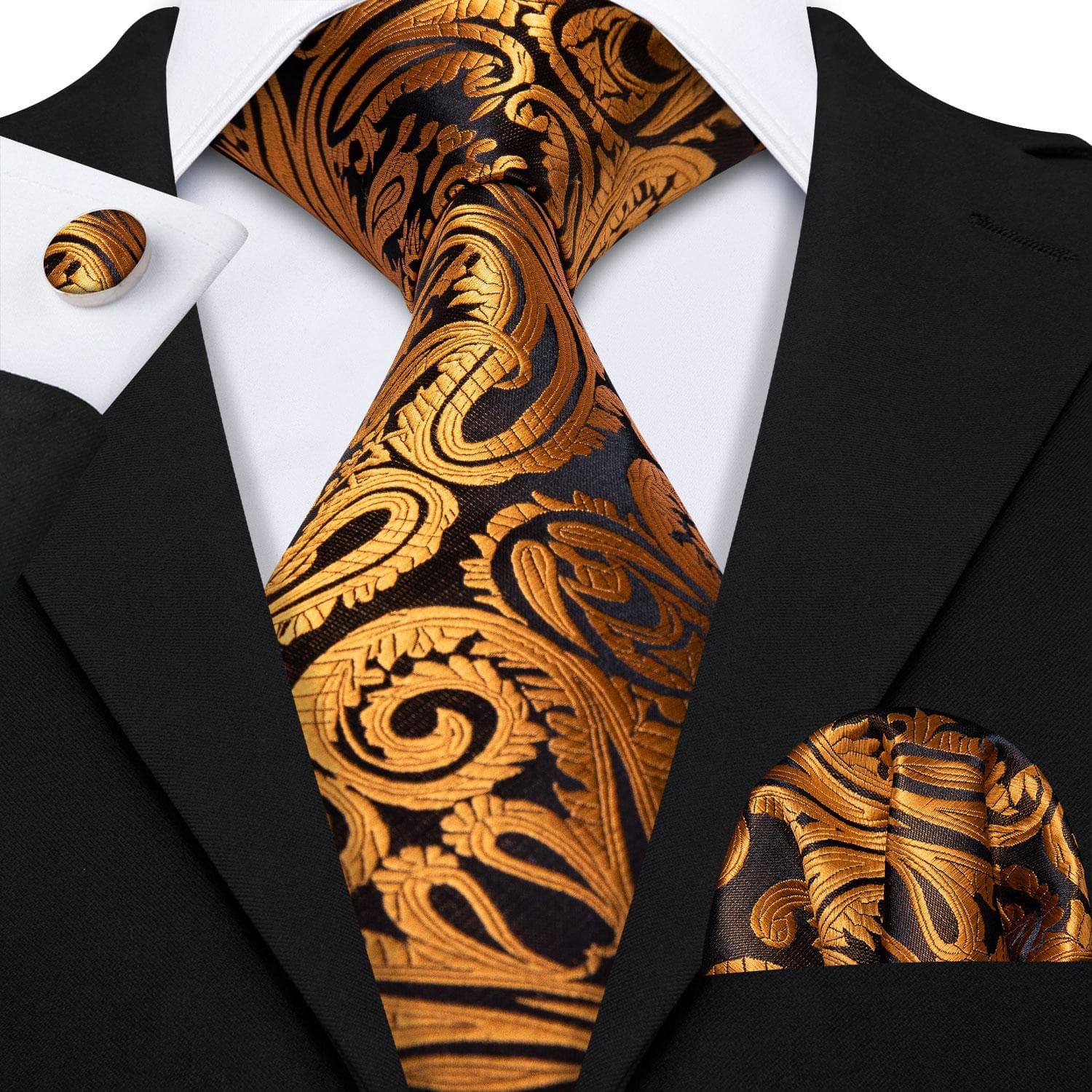 Hi-Tie Mens Accessories Silk Tie Handkerchief Cufflinks Set for Wedding Party Floral Solid Necktie N-0988